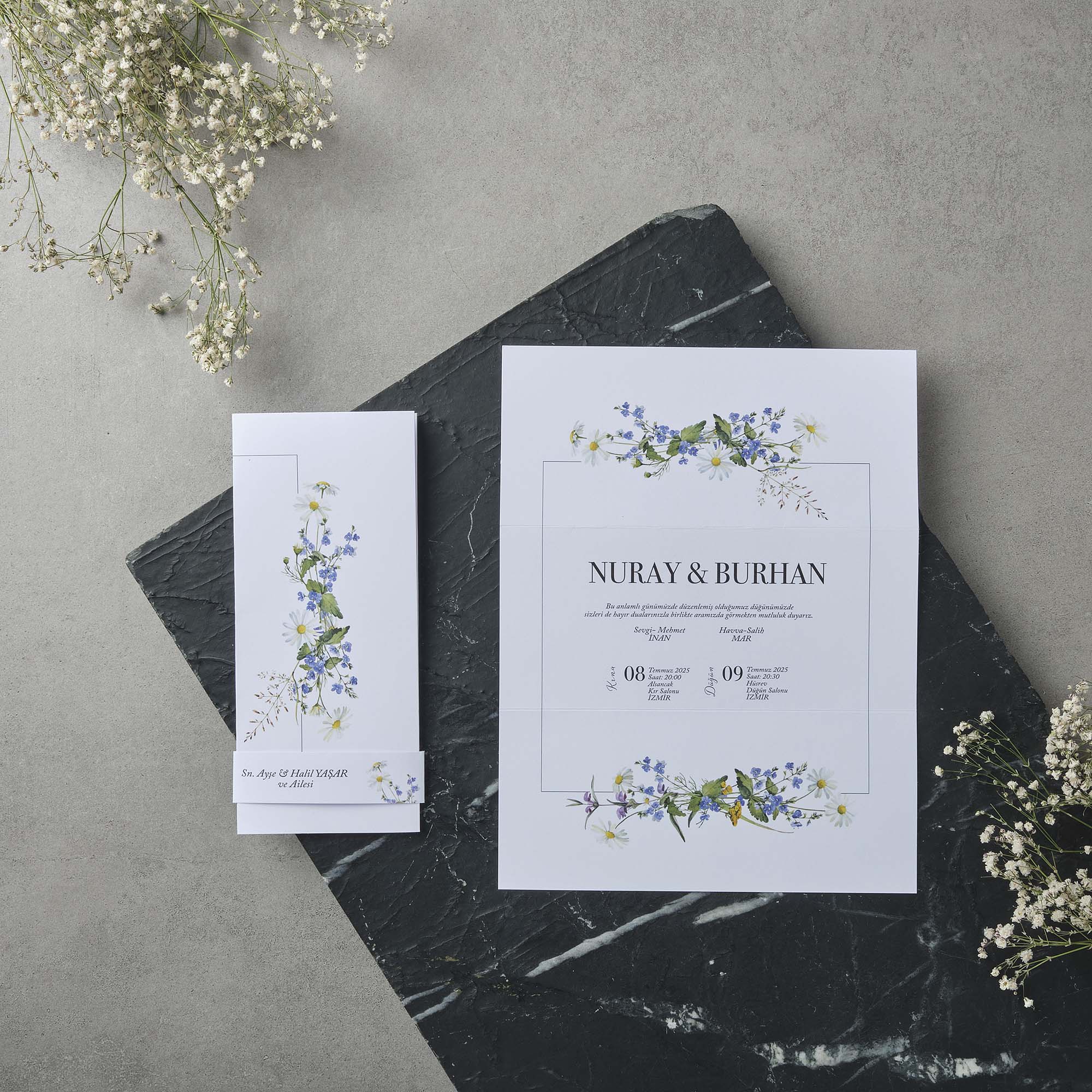 Border Frame Wedding Invitation with Wildflower Meadow