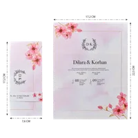 Pink Background Wedding Invitation with Cherry Blossoms