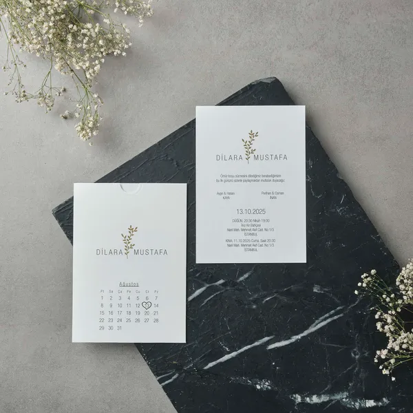 Calendar Wedding Invitation with Botanical Divider