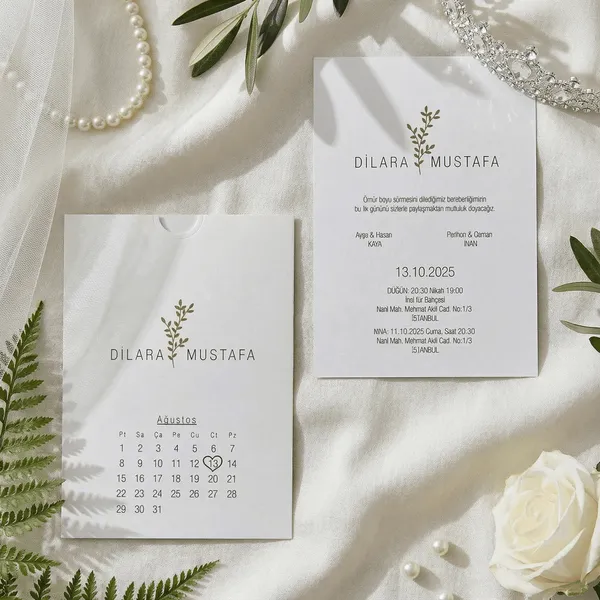 Calendar Wedding Invitation with Botanical Divider