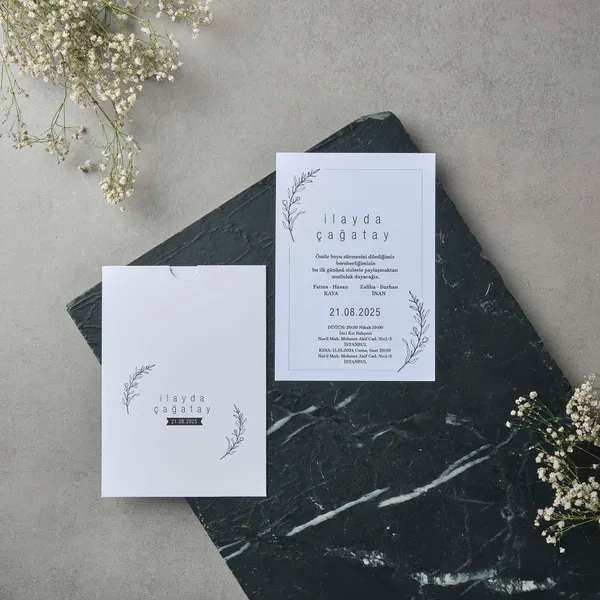 Border Frame Wedding Invitation with Botanical Sprigs