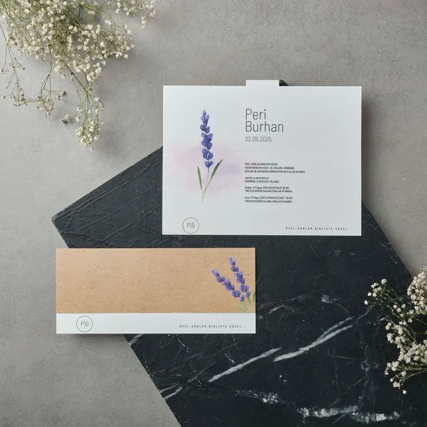 Horizontal Wedding Invitation with Lavender and Kraft Panel