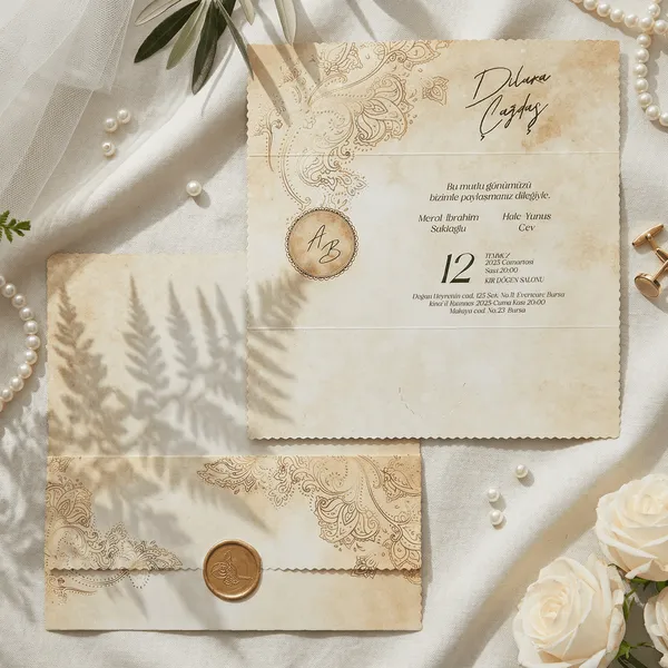 Vintage Parchment Wedding Invitation with Ornate Paisley