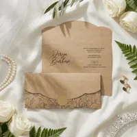 Kraft Paper Wedding Invitation with Floral Line Art Border