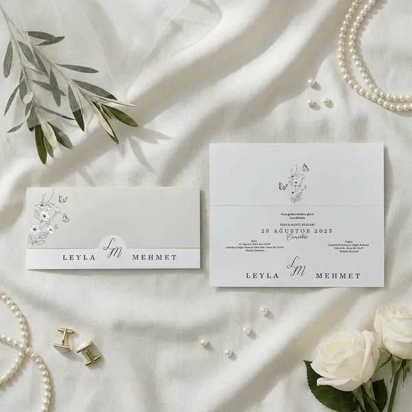 Minimalist Wedding Invitation with Wildflower Line Art