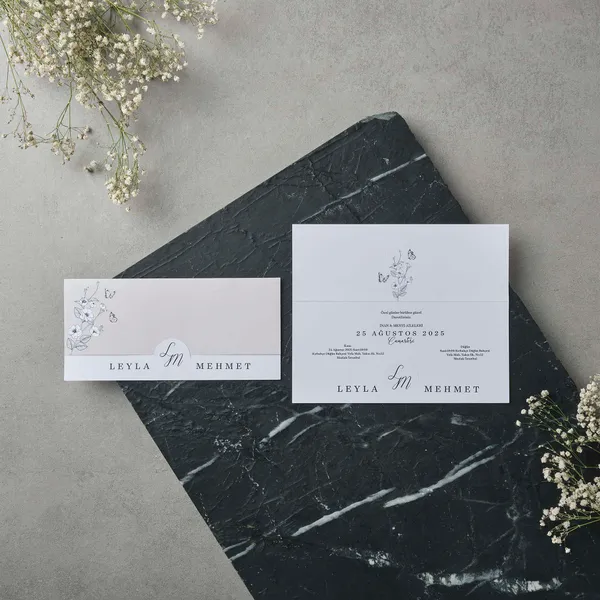 Minimalist Wedding Invitation with Wildflower Line Art