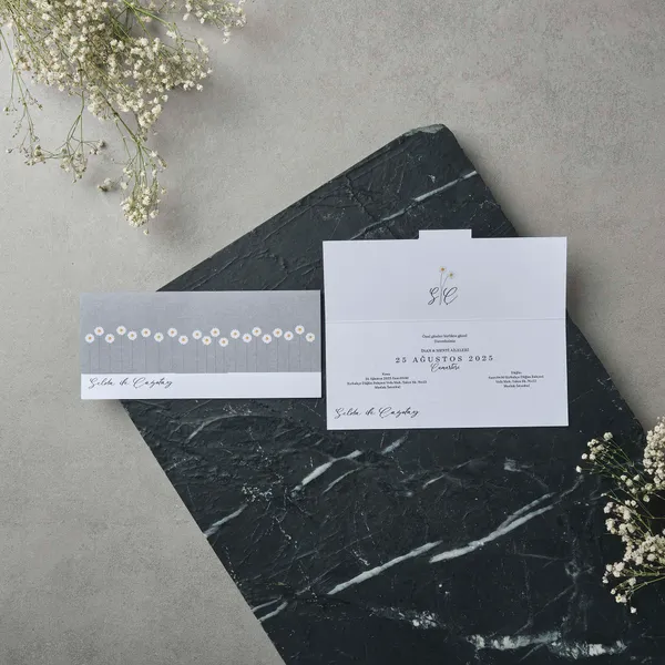 Wedding Invitation with Gray Daisy Pattern Panel
