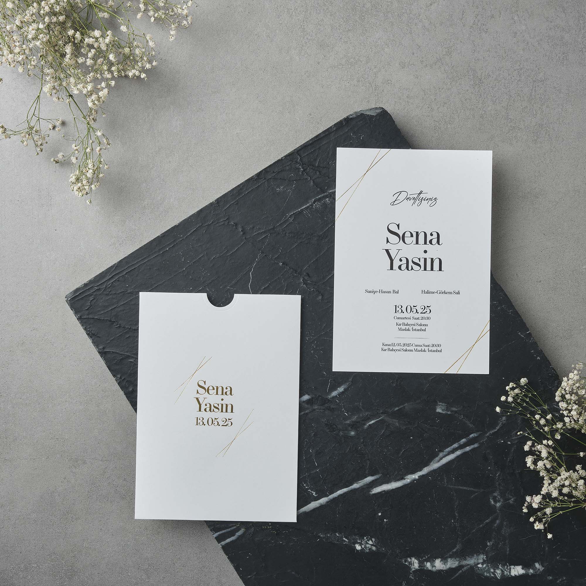 Minimalist Wedding Invitation with Diagonal Gold Line Accent