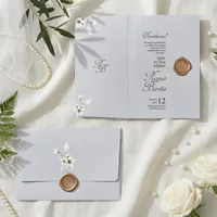 Bifold Wedding Invitation with Cherry Blossoms and Copper Wax Seal