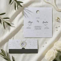 Square Wedding Invitation with Marble Texture and Gold Medallion