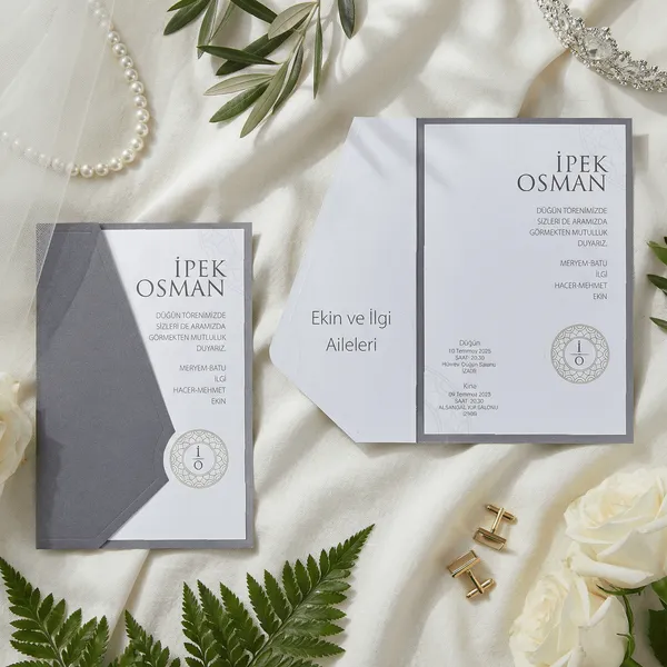 Minimalist Gray Wedding Invitation Set