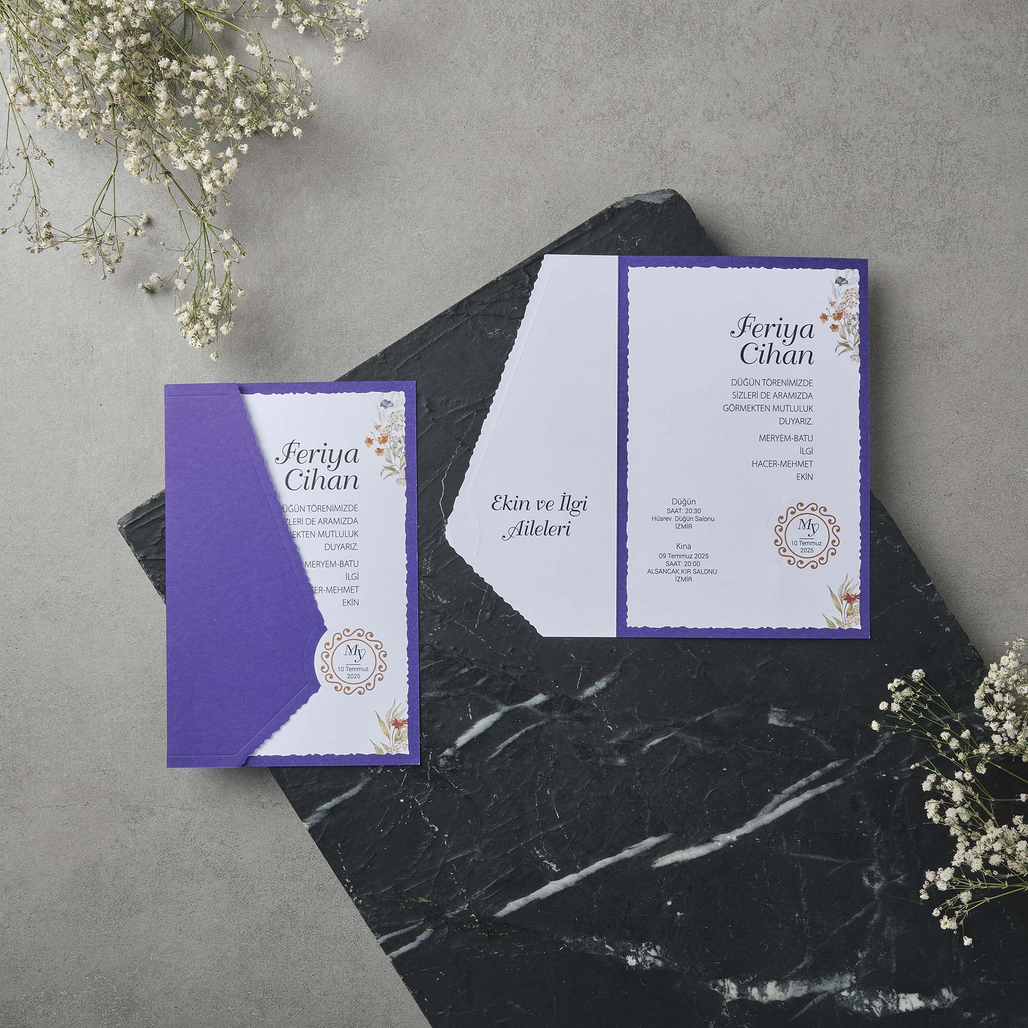 Purple Floral Corner Wedding Invitation