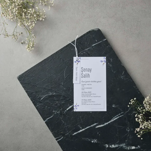 Minimal Floral Tag Wedding Invitation