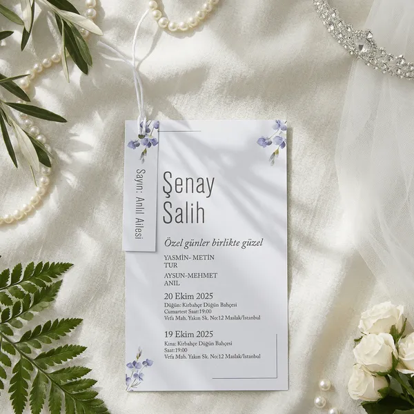 Minimal Floral Tag Wedding Invitation