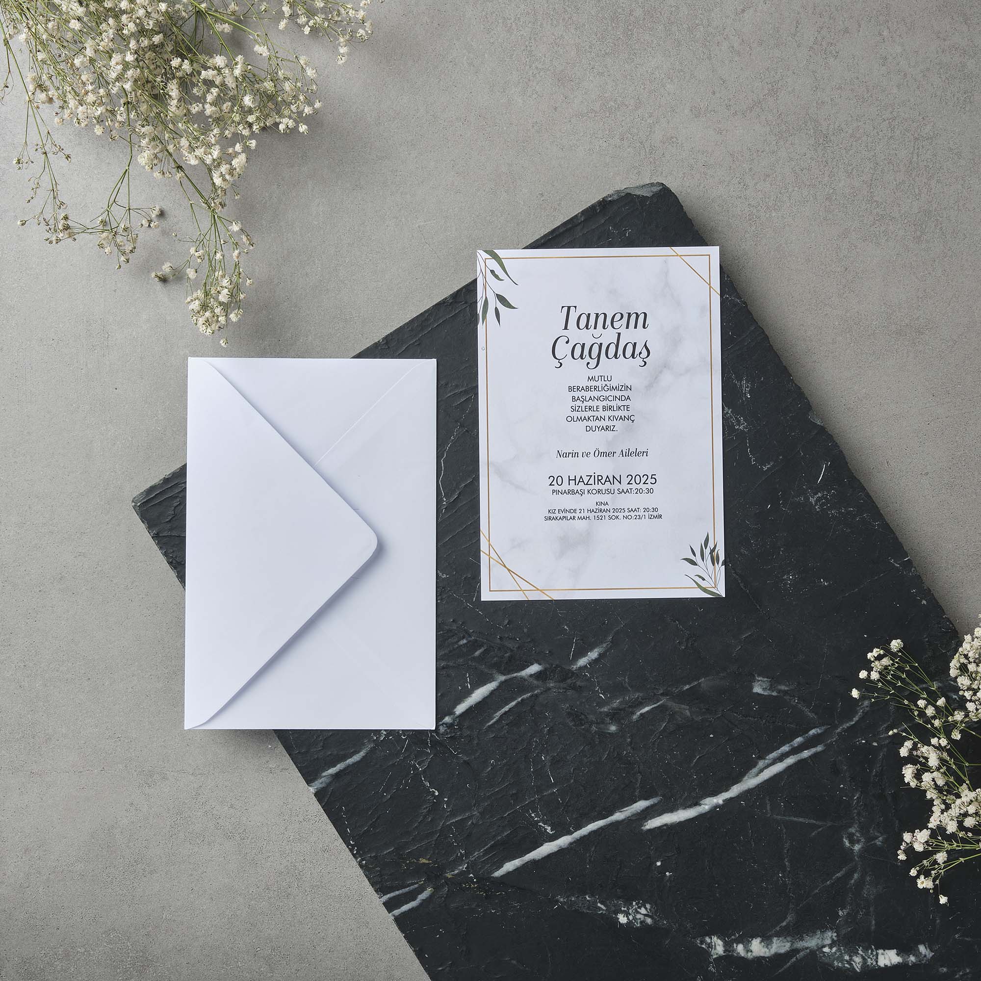 Marble Gold Frame Wedding Invitation