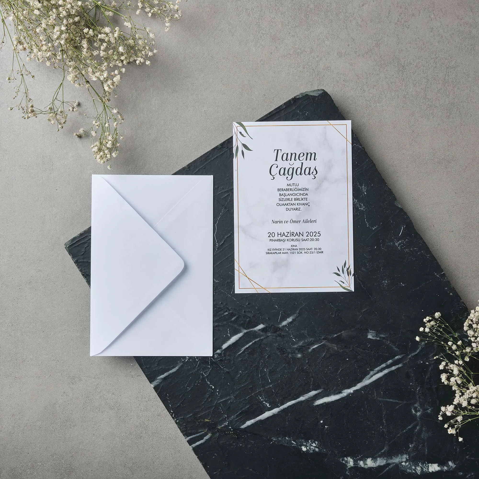 Marble Gold Frame Wedding Invitation