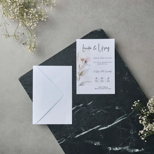 Watercolor Floral Script Wedding Invitation