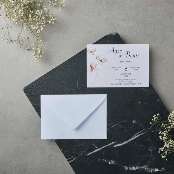 Beige Floral Elegant Wedding Invitation