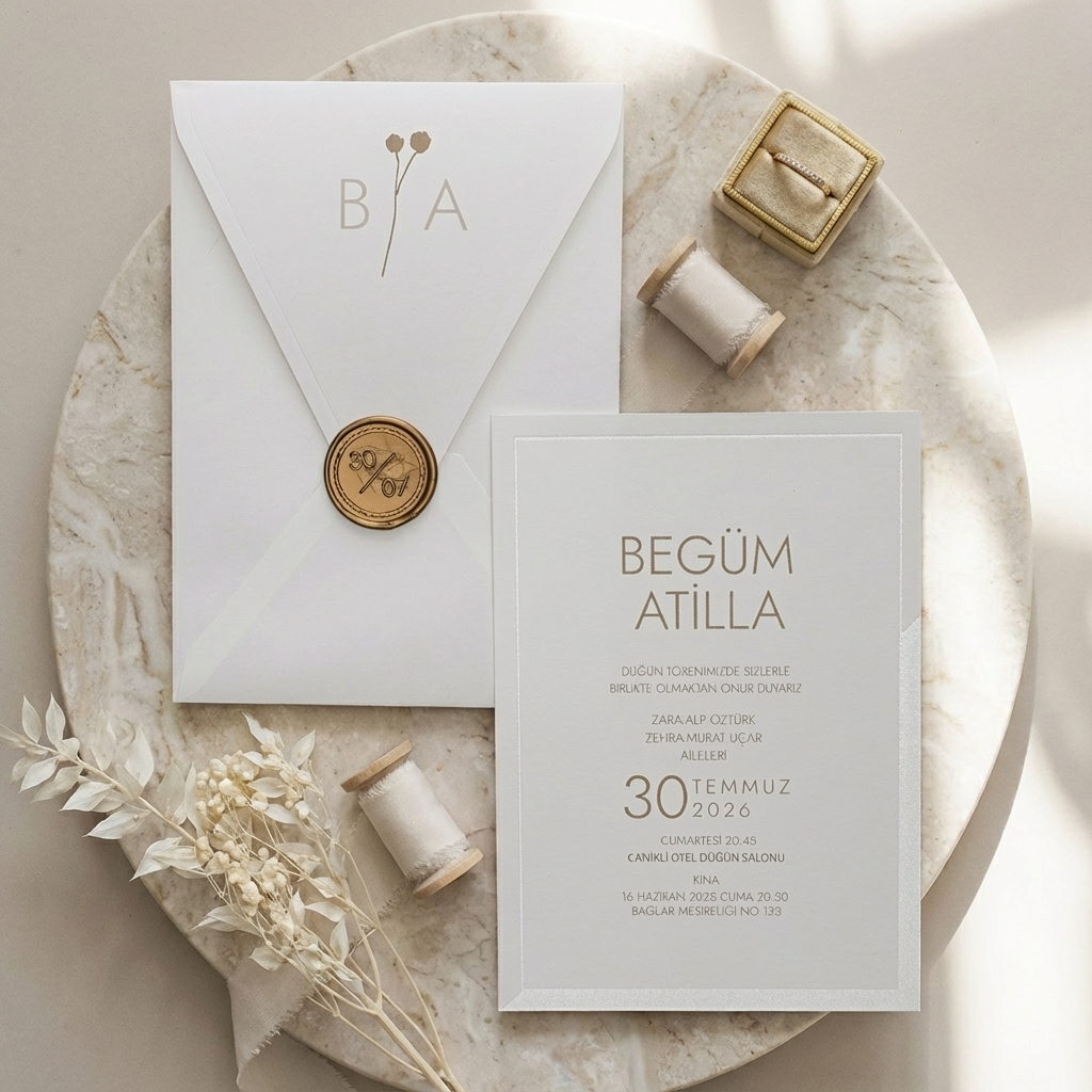 Elegant White Wedding Invitation Suite with Wax Seal