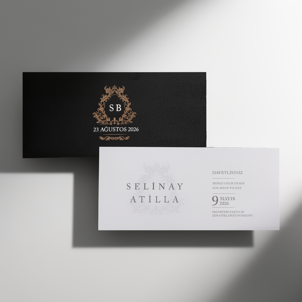 Elegant Black & White Monogram Wedding Invitation