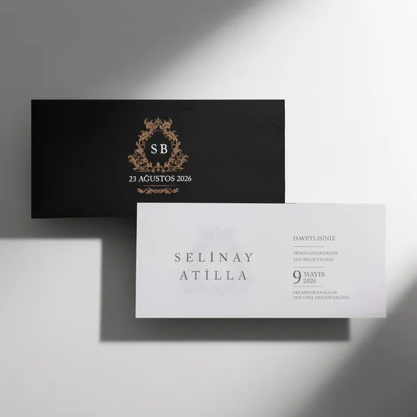 Elegant Black & White Monogram Wedding Invitation