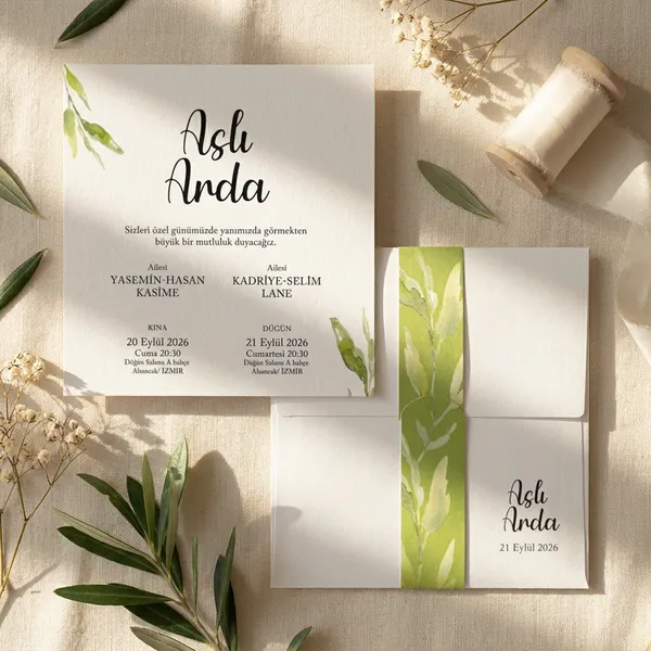 Olive Branch Watercolor Wedding Invitation