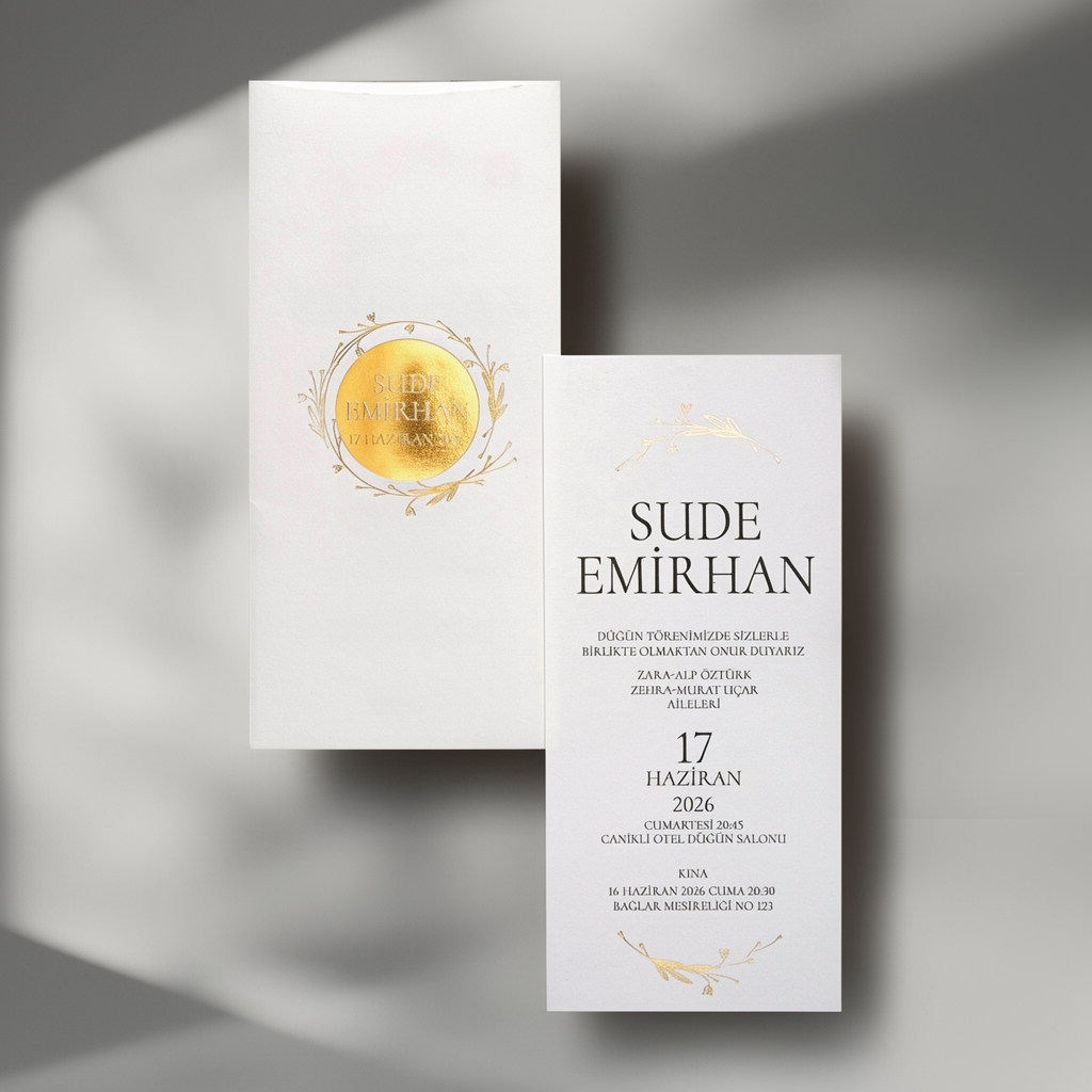 Gold Foil Botanical Vertical Wedding Invitation