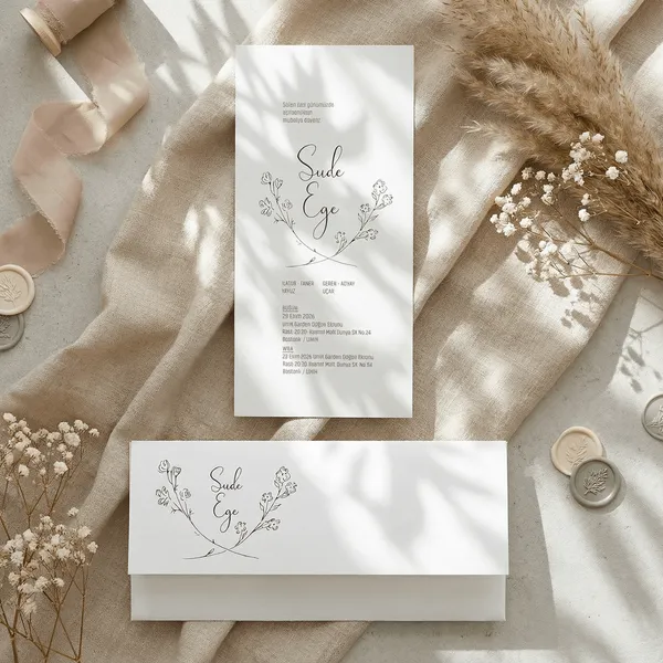 Floral Line Art Wedding Invitation