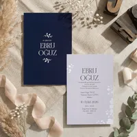 Navy Blue Botanical Wedding Invitation