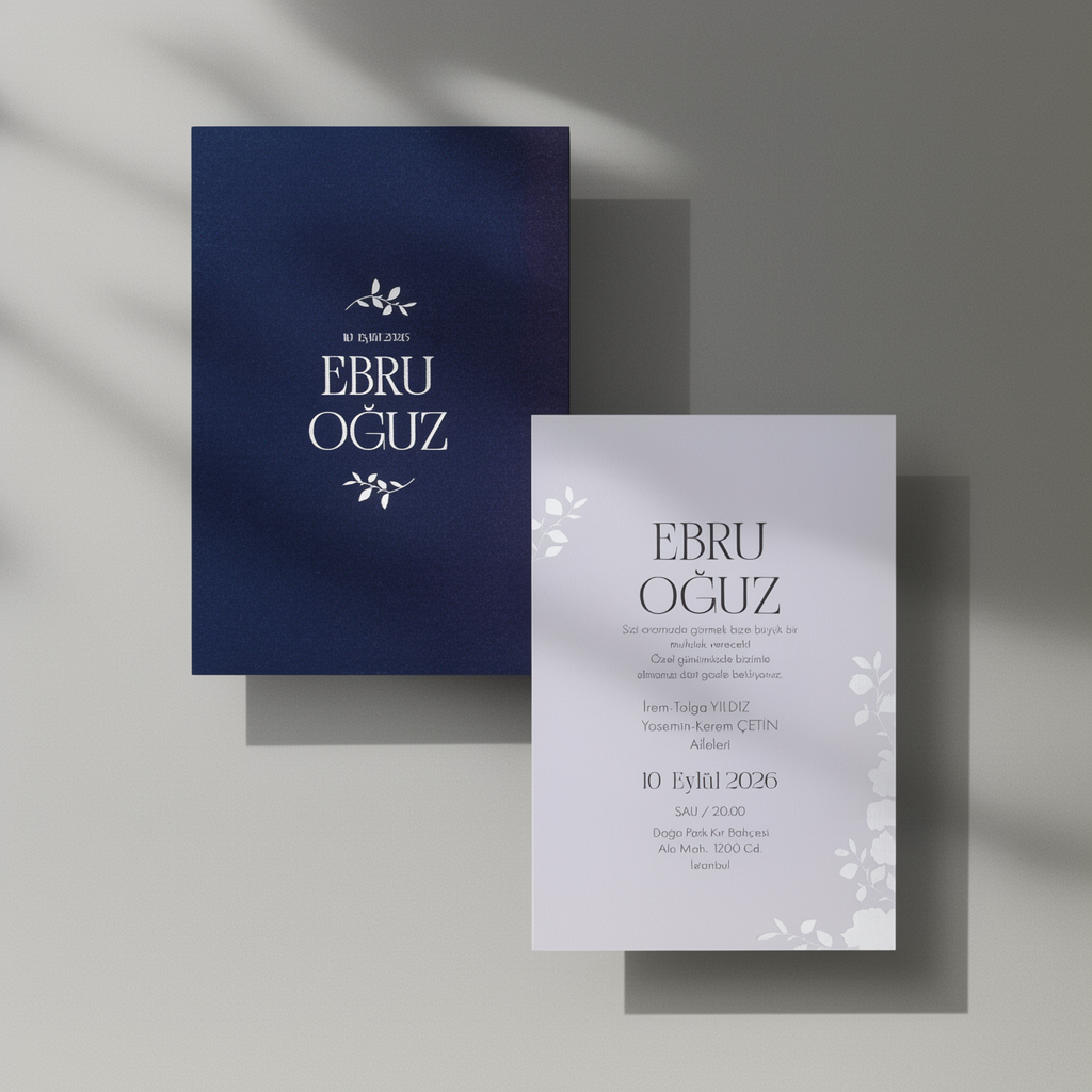 Navy Blue Botanical Wedding Invitation