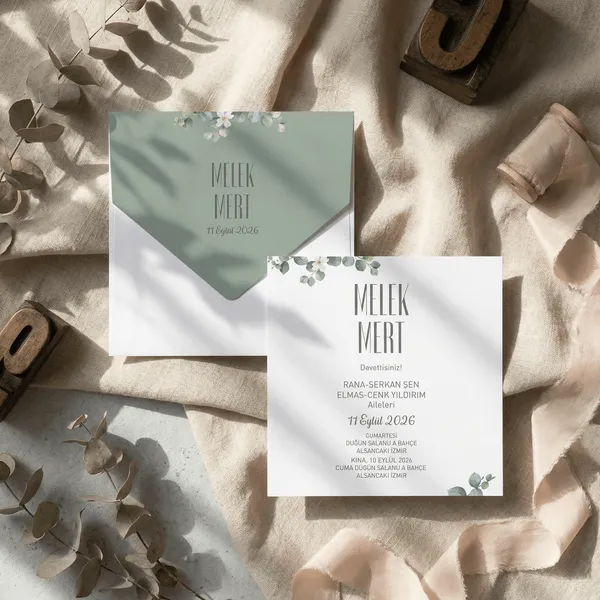 Sage Green Floral Wedding Invitation