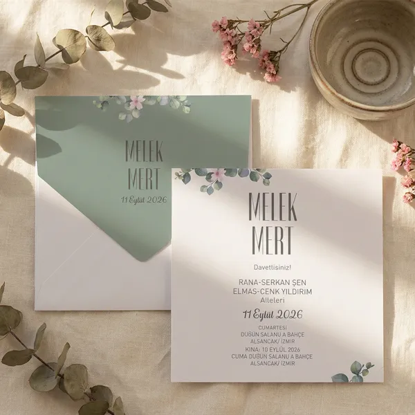 Sage Green Floral Wedding Invitation