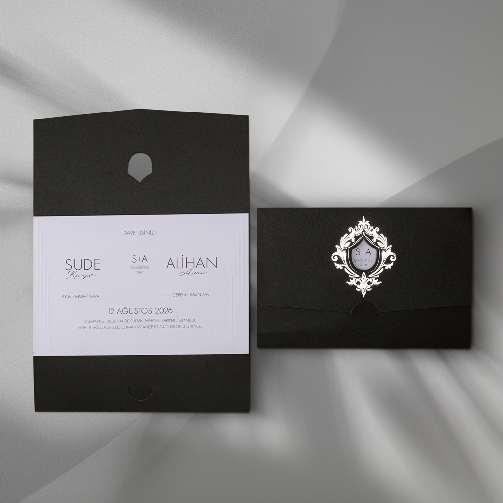Black Crest Wedding Invitation