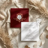 Burgundy Gold Frame Wedding Invitation