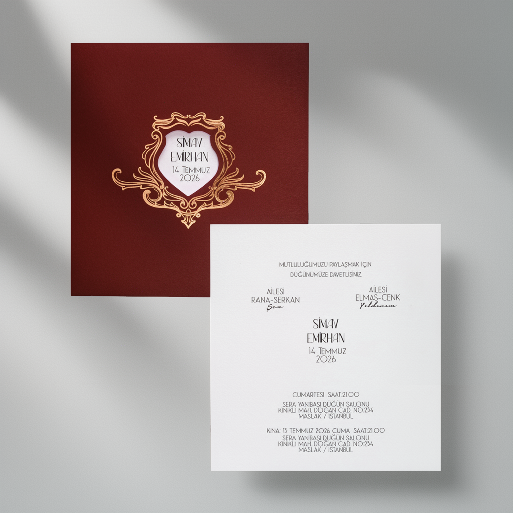 Burgundy Gold Frame Wedding Invitation