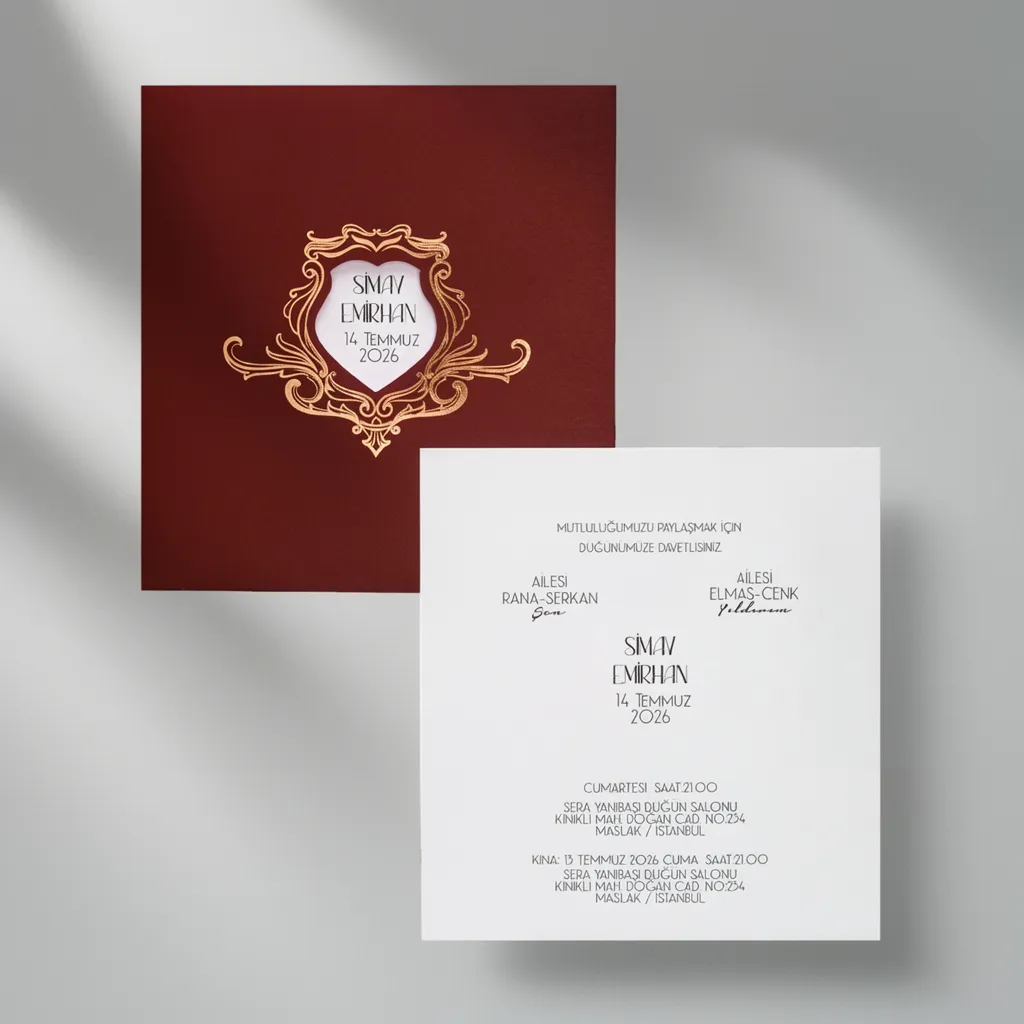 Burgundy Gold Frame Wedding Invitation