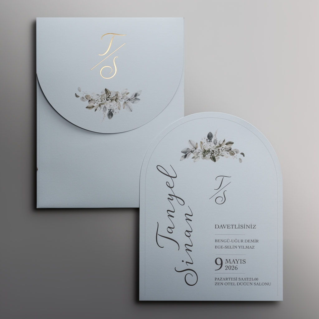 Dusty Blue Botanical Wedding Invitation