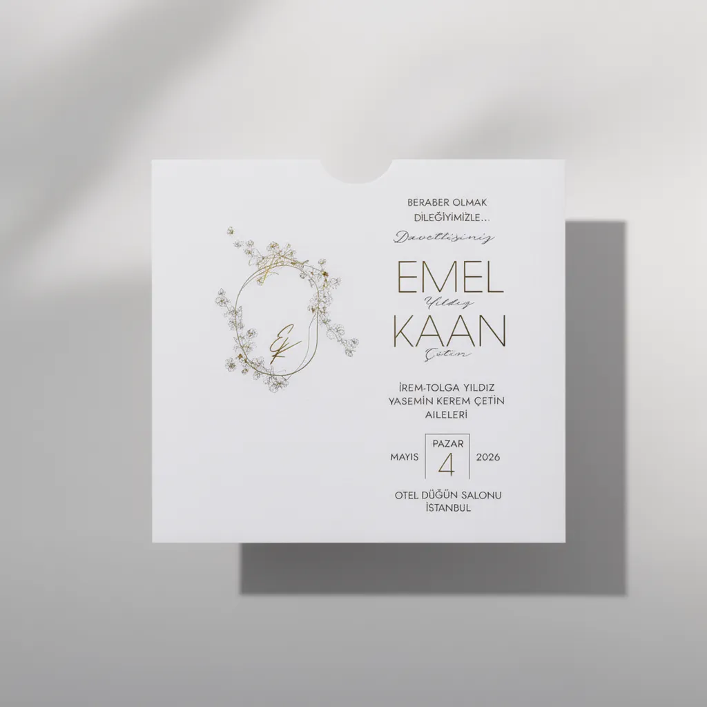 Minimal Gold Floral Wedding Invitation
