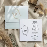 Minimal Gold Floral Wedding Invitation