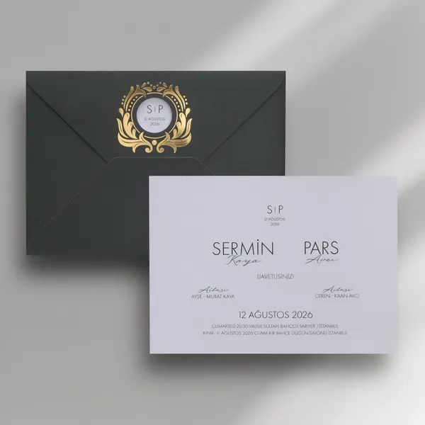 Black Gold Crest Wedding Invitation