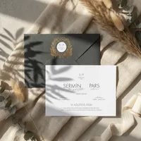 Black Gold Crest Wedding Invitation