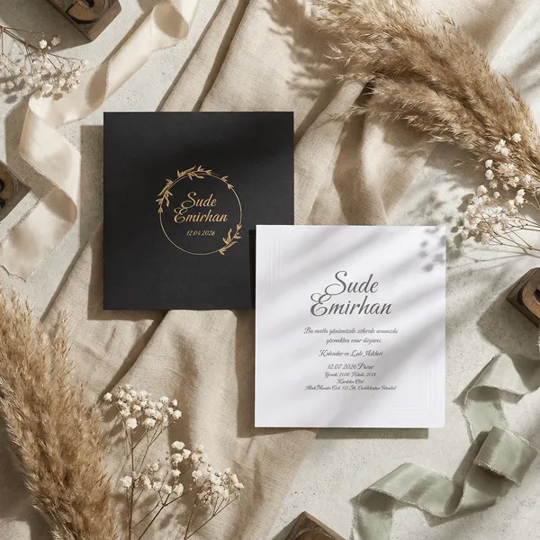 Black Circular Monogram Wedding Invitation