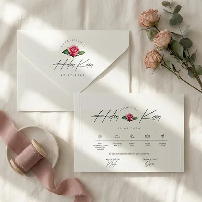 Modern Floral Liner Wedding Invitation