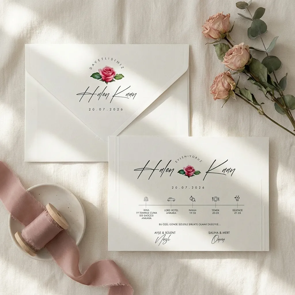 Modern Floral Liner Wedding Invitation