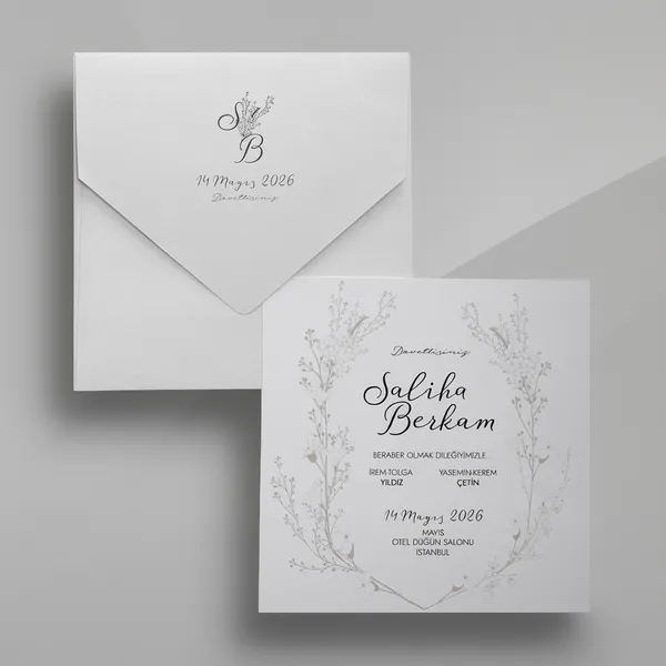 Minimal Floral Line Wedding Invitation