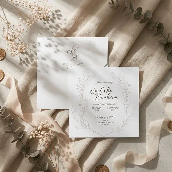 Minimal Floral Line Wedding Invitation