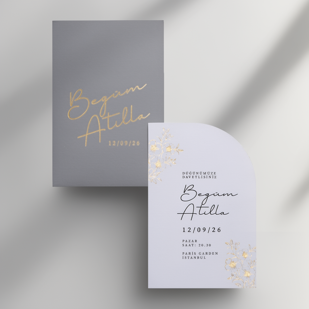 Gray Gold Arch Wedding Invitation