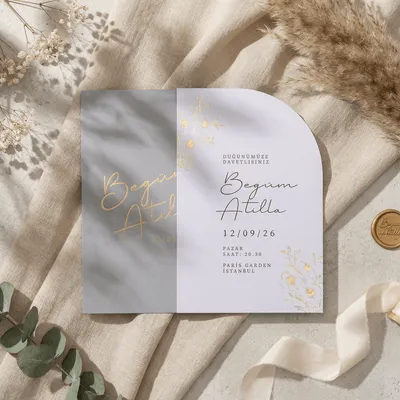 Gray Gold Arch Wedding Invitation