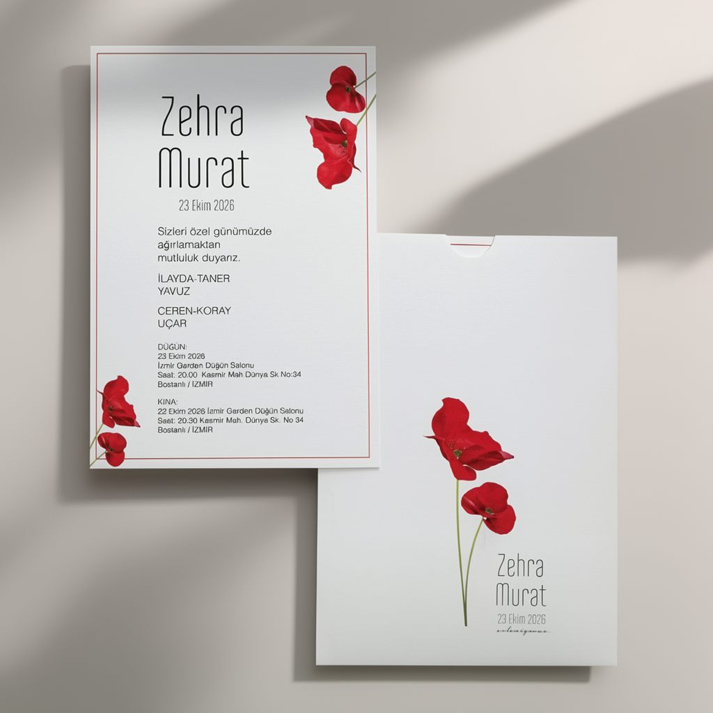 Red Floral Modern Wedding Invitation