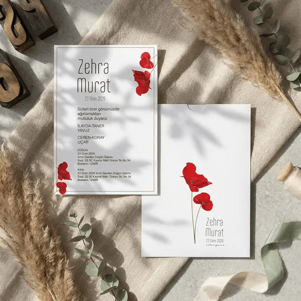 Red Floral Modern Wedding Invitation